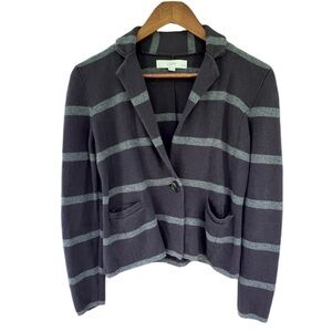 Ann Taylor LOFT Long Sleeve Sweater Jacket Muted Black Gray Striped 1 Button SP